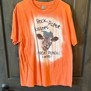 Orange Graphic T-Shirt with Cow Print